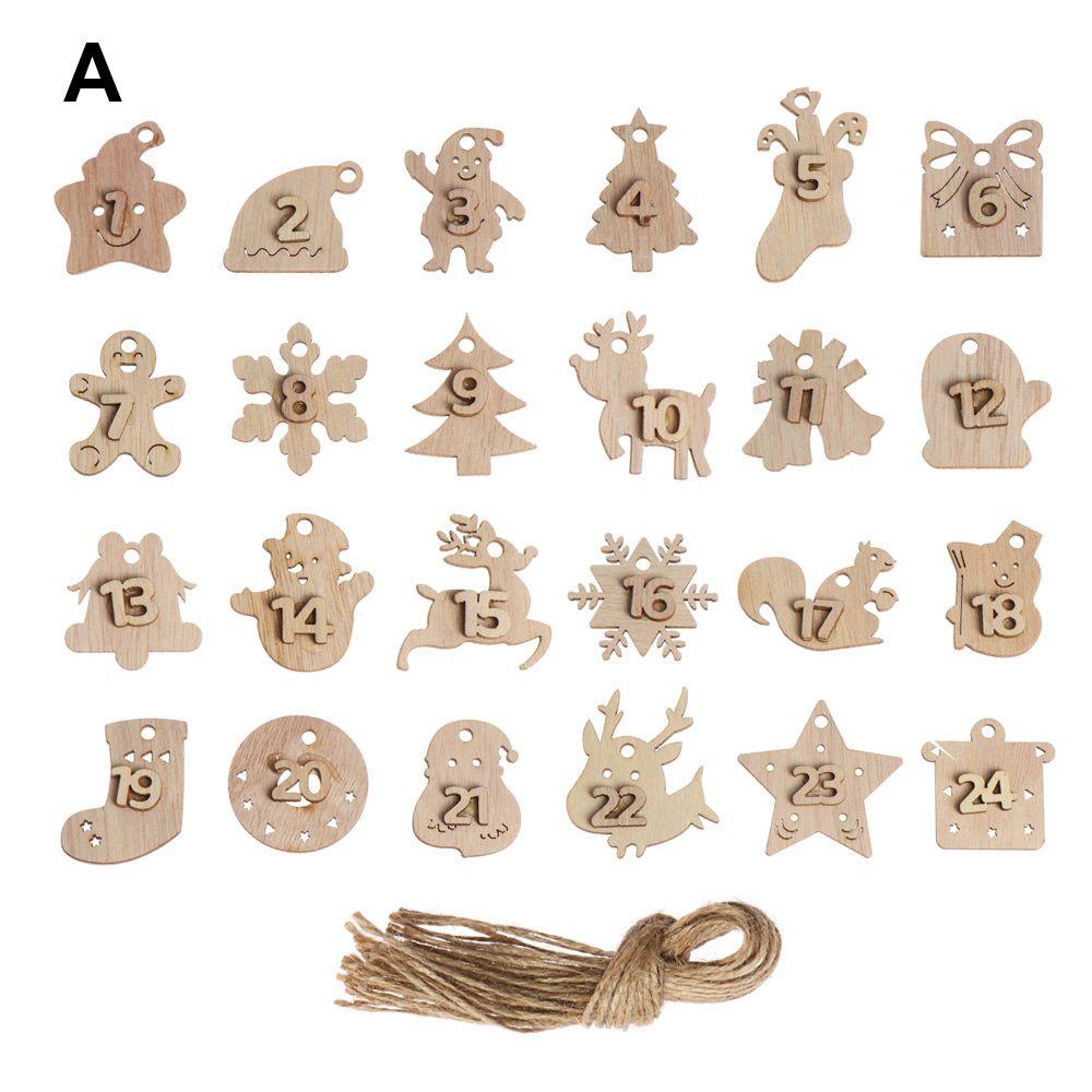 Gift Bags Decor Xmas Number Label Countdown Hanging Tags Christmas Advent Calendar Wooden Pendant