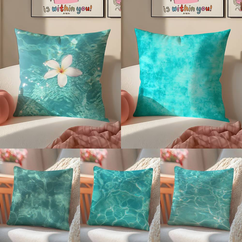 Blue Green Ocean Print Pattern Pillow Case Anti-dustmite Pillowcase Invisible Zipper Silky Short Plush Sofa Cushion Cover