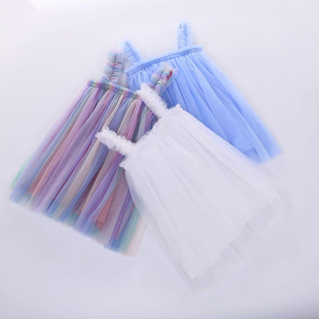 New Girls' Summer Rainbow Mesh Princess Dress & Tutu Skirt
