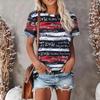 Летние футболки с 3D-принтом в виде букв и полосок, женская уличная одежда, повседневная мода 2000 года, футболки с коротким рукавом, футболки с круглым вырезом, топы, одежда