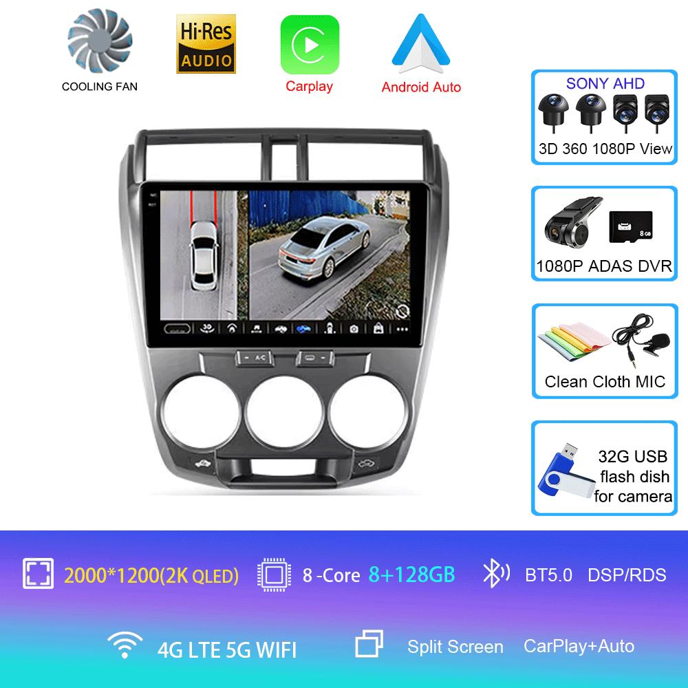 Автомобильный радиоприемник Android 14 Carplay мультимедийный проигрыватель для Honda City 2008 2009 2010 2011 2012 2013 2014 Автомагнитола Стерео 2din Головное устройство