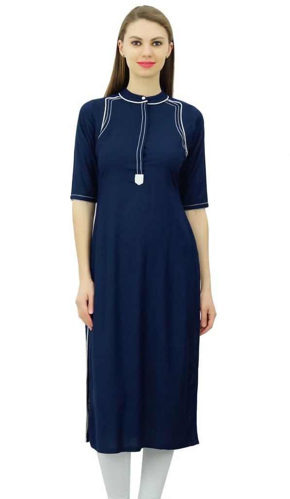 Phagun Mandarin Collar Kurti For Womens Ethnic India Tunic Top Ladies Rayon