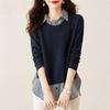 Fake Two-piece Sweater Blouse Blouse Collar Sweater Spring and Autumn Clothes Western Style Striped Bottoming Shirt