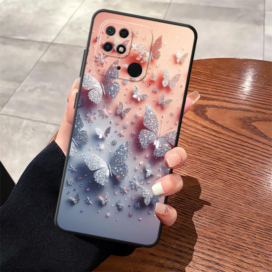 Black Soft Phone Cover Case for Xiaomi Redmi A1 A2 Plus 10 9 14C 13C A3 A4 12C K40 K80 Pro A5 Cartoon Butterfly Pattern