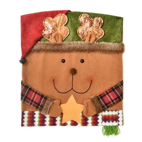 Christmas Chair Cover Snowman Santa Claus Deer Shape Christmas Themed Back Cover Restaurant Seating Decor