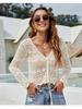 Summer Sexy Lolita Long Sleeve Hollow Knit Cover-up V-Neck Drawstring Sun Protection Short Sleeve Thin Sweater
