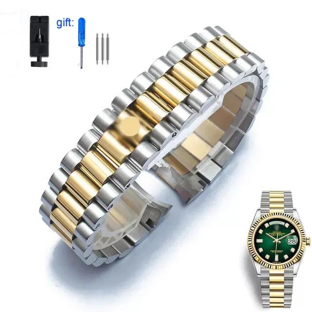 Двухцветный серебристо-золотой браслет из нержавеющей стали для Rolex Datejust, Day-Date и Oyster Perpetual