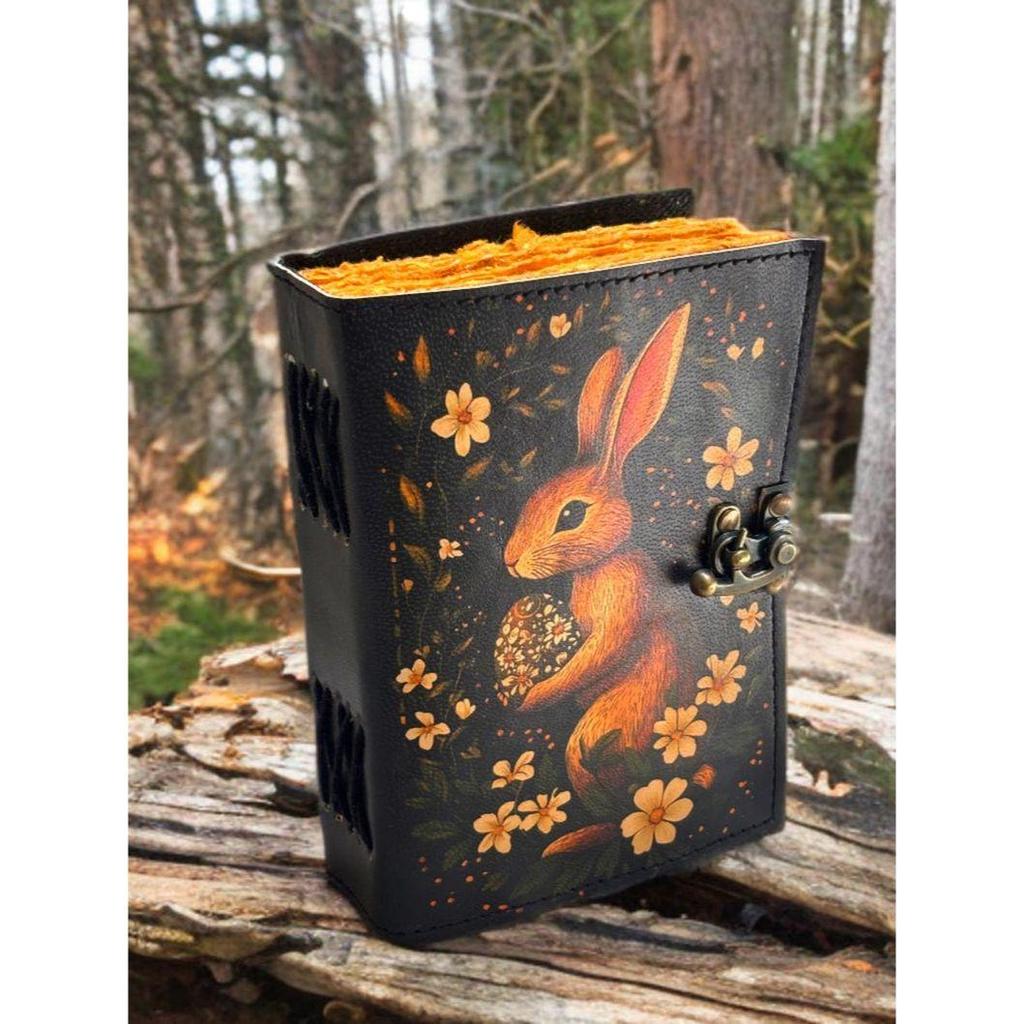 Гримуар Винтажный кожаный журнал, Толстый журнал «Кролик Пасхальный кролик», Пустая книга теней для заклинаний, Небесные рождественские подарки