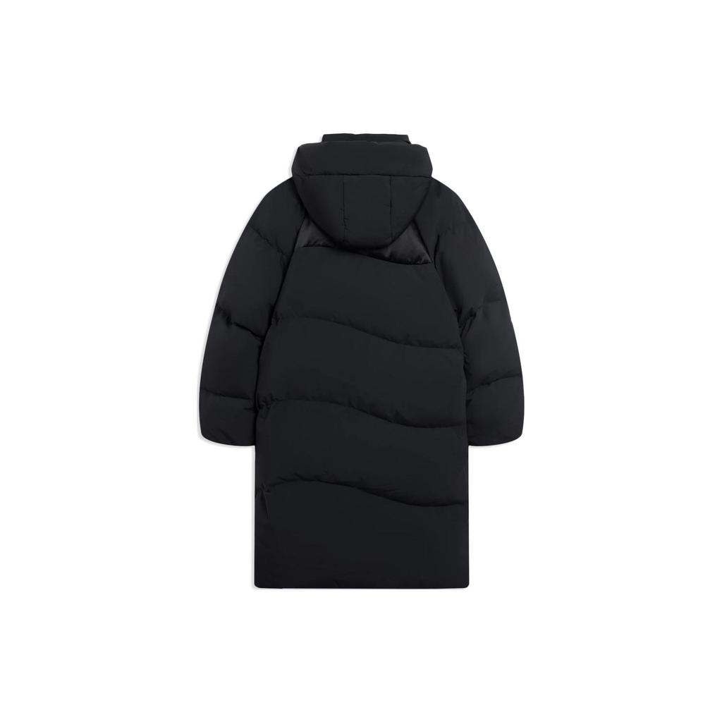 Li Ning Sports Trend Series однотонный логотип вышитый скрытый молния капюшон длинный пуховик женская верхняя одежда черный AYMS074-3