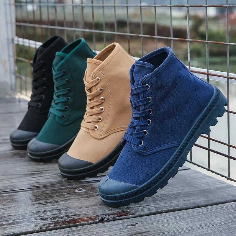 Canvas Boots for Men Safty Work Shoes Fashion Training Man Boots Wear-Resistant Non-Slip Casual Sneakers Lace Up Casual Shoes