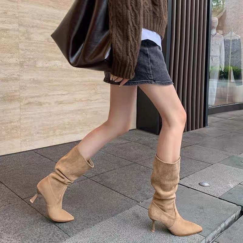 Women's Pointed Toe High Boots Long Legs Over Knee Boots2024 Autumn New Style Rubber Material Fashionable Female Footwear