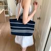 Женская сумка новая мода полосатая повседневная сумка-тоут простая для работы универсальная контрастного цвета большой вместимости трендовая холщовая сумка