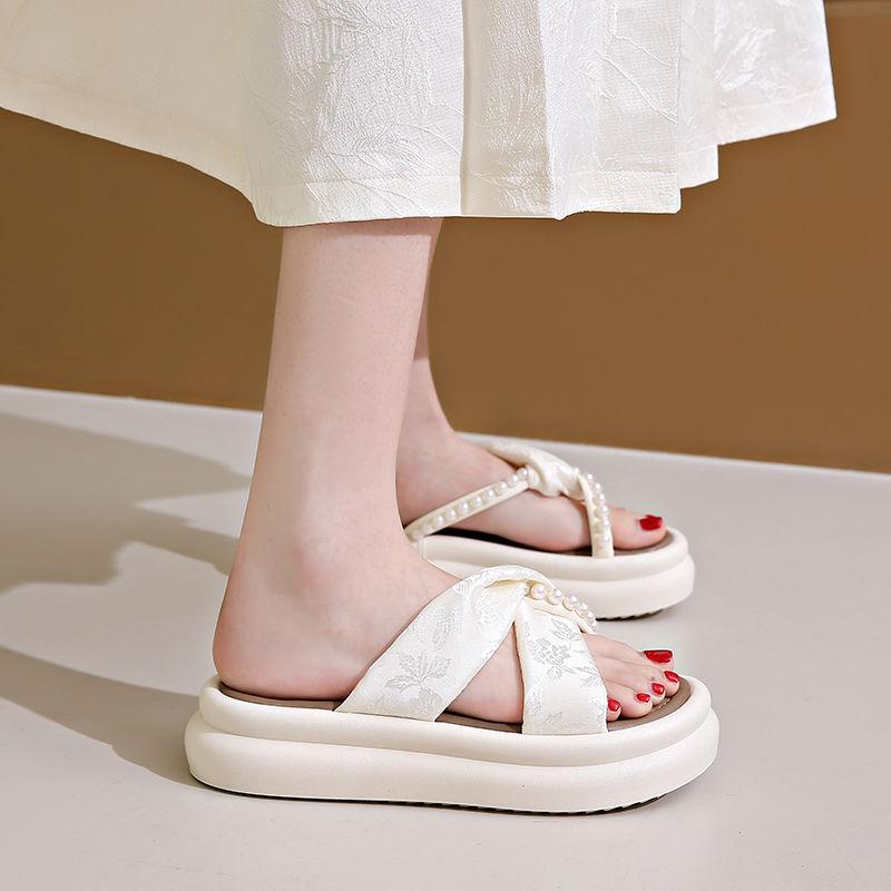 Мода Снаружи на Пляже Жемчужные Слайды Платформа Женские Шлепанцы и Женские Сандалии Новая Коллекция Повседневная Мода Противоскользящая 39 Обувь