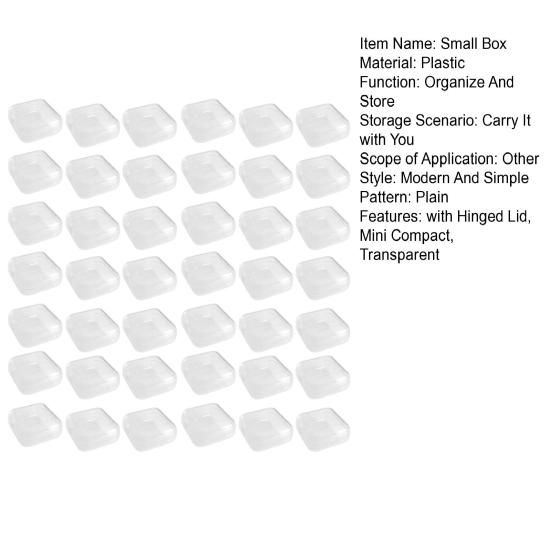 100 шт., прозрачная пластиковая шкатулка для драгоценностей с откидной крышкой, мини-компактный квадратный контейнер для хранения ювелирных изделий для колец, сережек