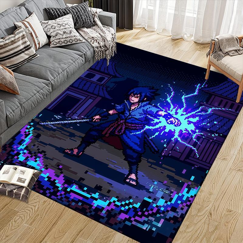 Uchiha Sasuke Home Sofa Decoration for Living Room & Bedroom, Non‑Slip Play Flannel Floor Mat for Game Room