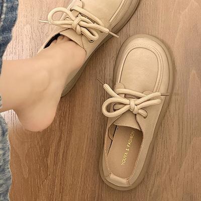 Маленькие кожаные туфли на шнуровке женские весенние новые в британском стиле повседневные лоферы на мягкой подошве универсальные туфли Doudou одинарные женские туфли