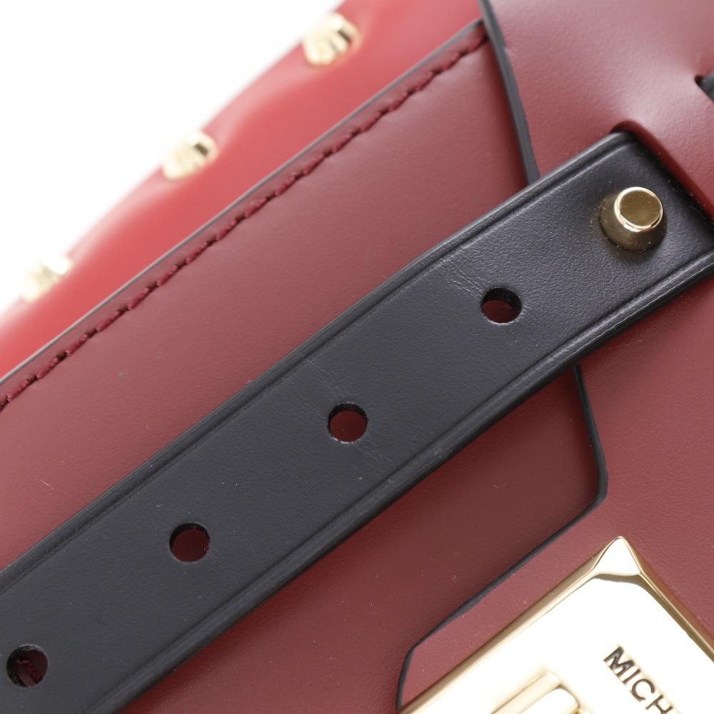 Michael Kors Manhattan Small Shoulder Bag Studs Color Block Red Leather Women Used