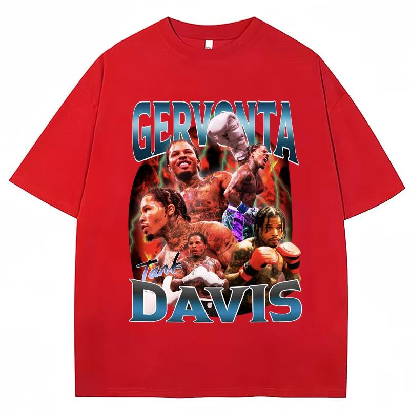 Футболка с принтом Gervonta Davis в винтажном стиле Harajuku Hip Hop Свободная винтажная футболка Бокс Хлопковая футболка Streetwear