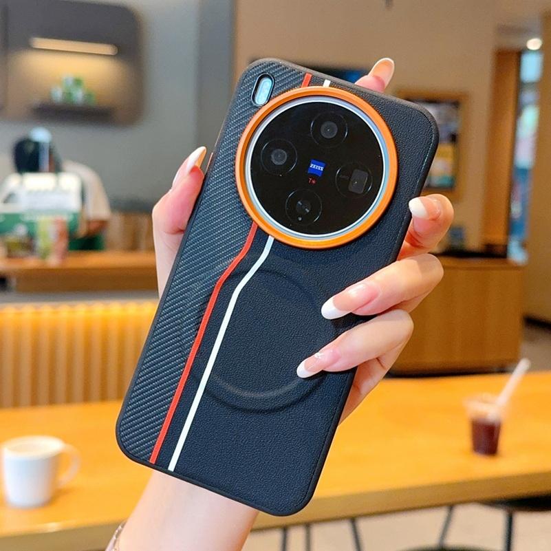 Color-block Dual-Line Built-in Wireless Charging Magnetic Ring Case For VIVO X300 Pro x300 X200 Ultra X200s X100 Protect Cover