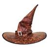 Halloween Witch Hat Vintage Faux Leather Wizard Hat with Buckle Halloween Cosplay Party Costume for Men Women