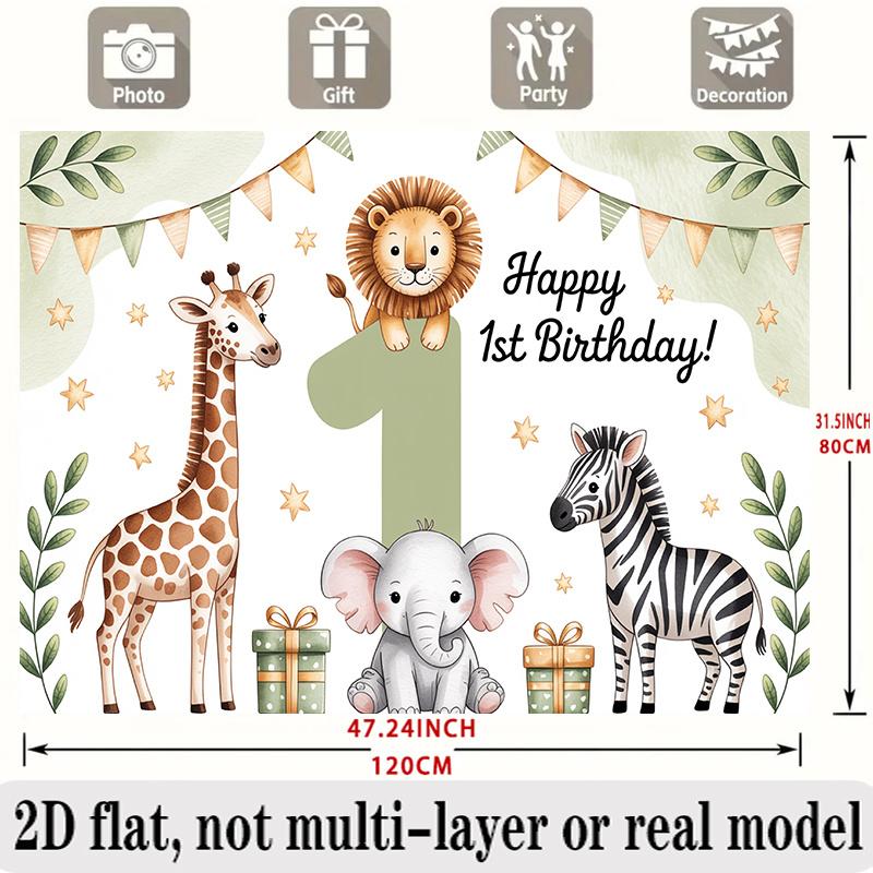 Party Backdrop Flat Banners Lion Elephant Giraffe Zebra First Celebrations Wedding Photo Booth Background Front Door Decor