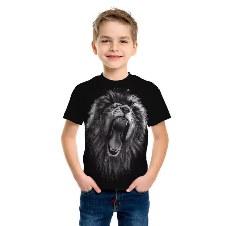 3D Digital Print Kids Stylish Lion Dragon Animal Pattern T-Shirt Boys Short Sleeve Crew Neck Casual T-shirts