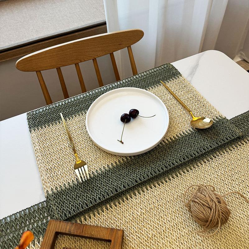 Round paper rope woven placemat splicing Christmas decorative mat creative paper mixed thermal insulation creative fringed table mat