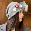 Autumn and Winter Hat Women's Cute Flower Headgear Versatile Face Small Pile Hat Ear Protection Warm Knitted Hat
