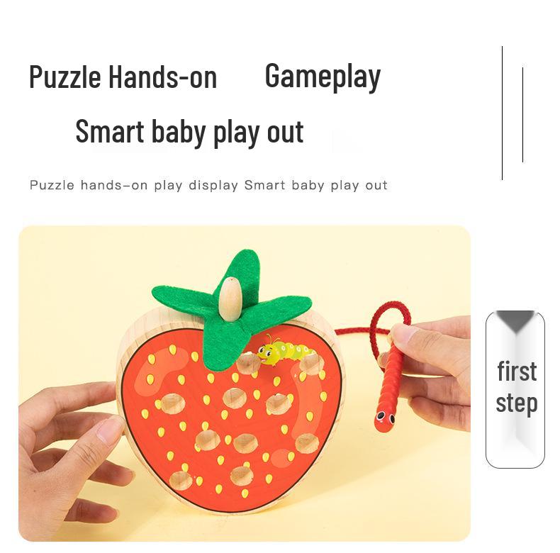 Деревянная игра-шнуровка «Фрукты»: Пазл Монтессори «Червячок и яблоко» для детей