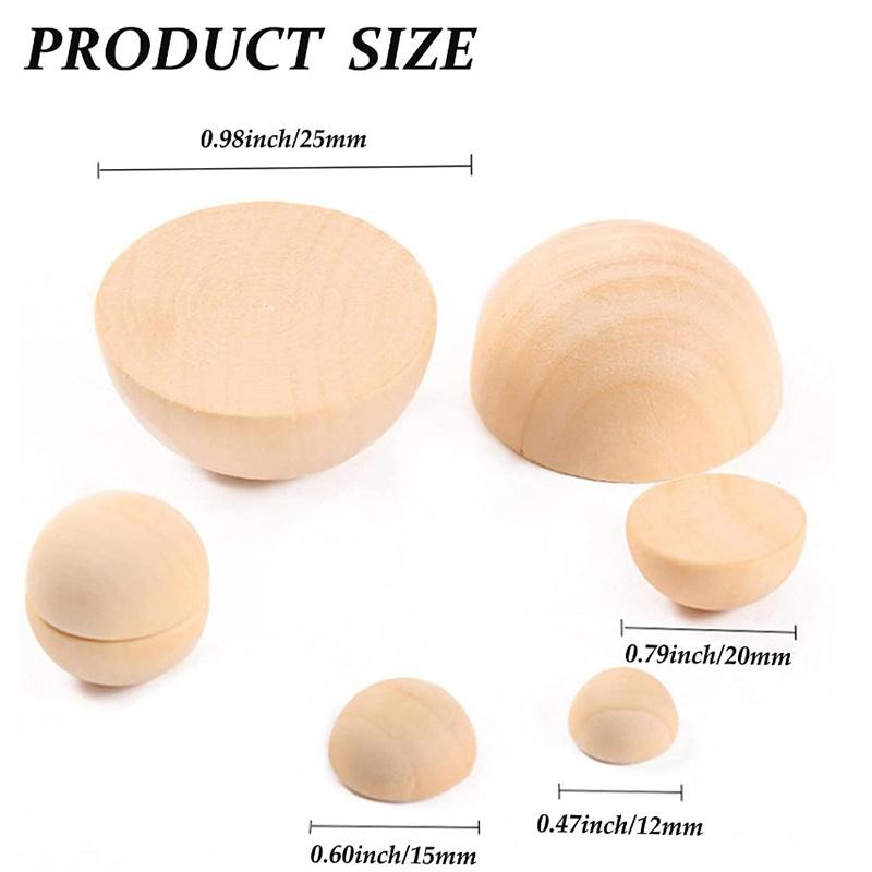 Diameter 12-25MM Half Wooden Beads Unfinished Natural Half Round Wood Balls Beads for DIY Paint Woodworking Christmas Decor