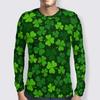 Lucky Grass Clovers 3D Graphic Tee Shirt Funny Pattern Designer Tshirt Men Autumn Fashion Casual Round Neck Long Sleeves Tee