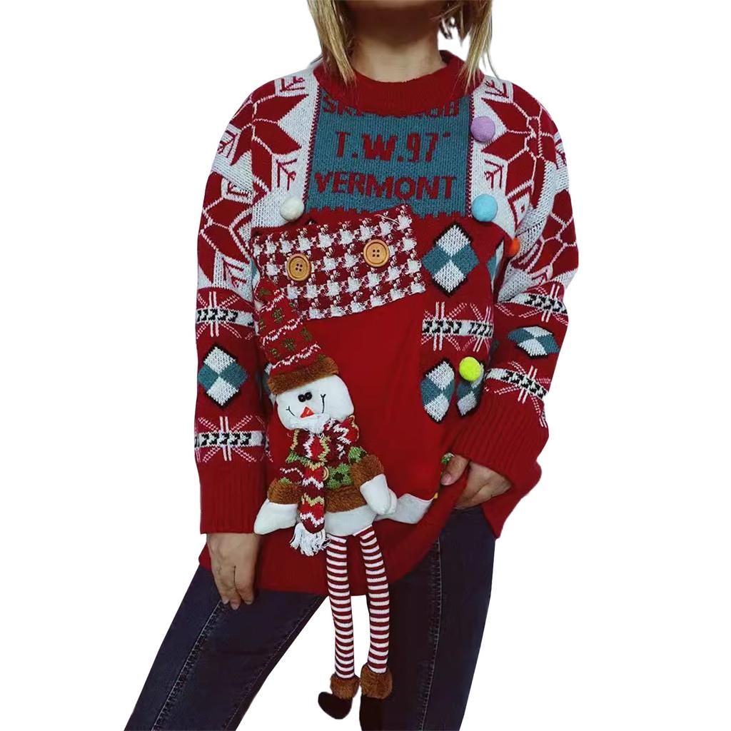 Women's Fashion Fall And Winter Christmas Loose Round Neck Pullover Knitted Sweater