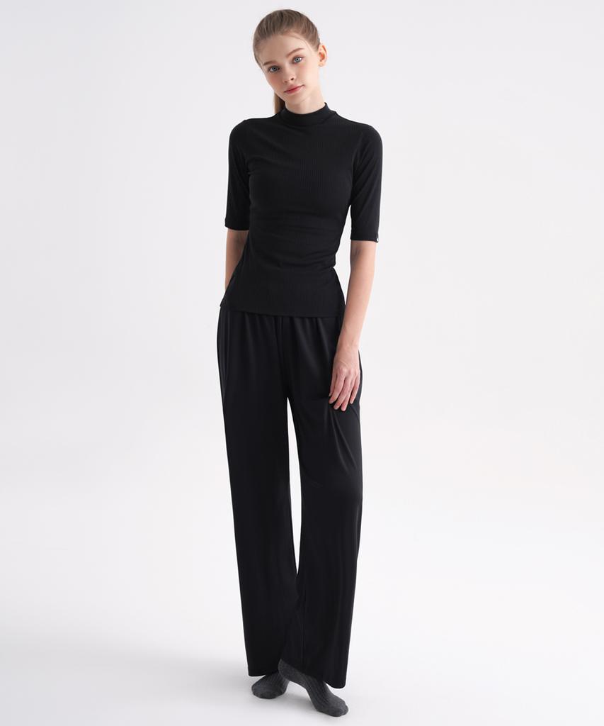 SKULLPIG Soft Relaxed Fit Wide Pants Black (Basic/Long)