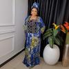 Платье из кристального сатина с принтом и стразами с головным платком - Большой размер, африканский женский длинный стиль колор-блок