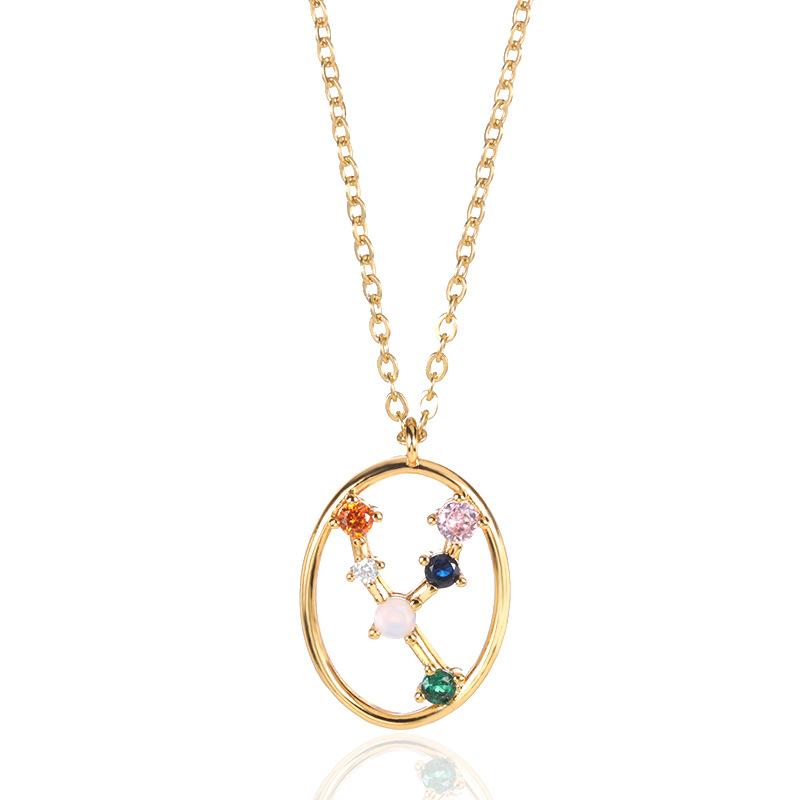 Позолоченные 18-каратные ожерелья со знаками зодиака для девочек и женщин, 12 созвездий, ожерелье с камнем, цветное циркониевое полое ожерелье для влюбленных, изысканные ювелирные изделия, подарки