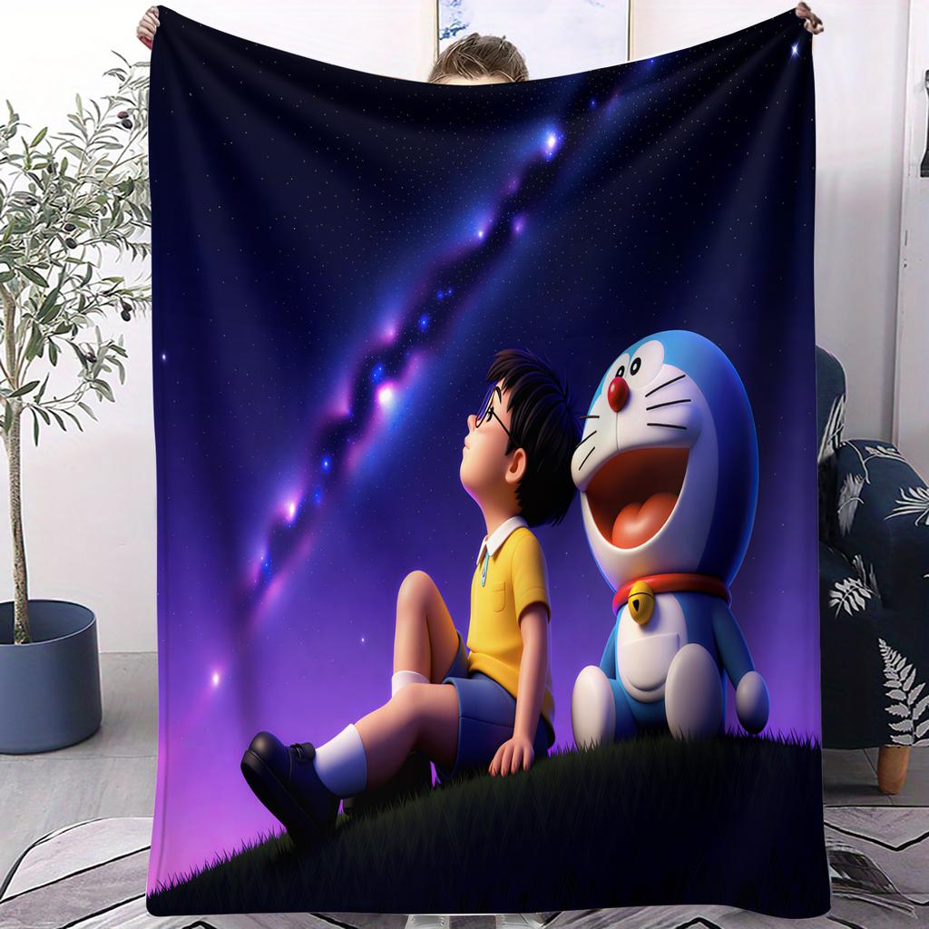 DoraemonNobita Looking Up At the Stars Fleece Blanket Warm Soft Street Trend Plush for Girls Boys for Home Camping Travelling
