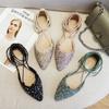 Модные женские босоножки с острым носком Bling Pearl, летние туфли на плоской подошве с вырезами, женские босоножки с блестками и каблуками, большие размеры 34-43