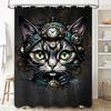Steampunk-Themed Shower Curtain With Cat Design Featuring Clockwork Accessories Perfect For Adding A Touch Of Whimsy To Your Bat