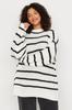 Women's Fashion Stylish Plus Size Sweater Ecru Striped Low Shoulder Knitwear Sweater