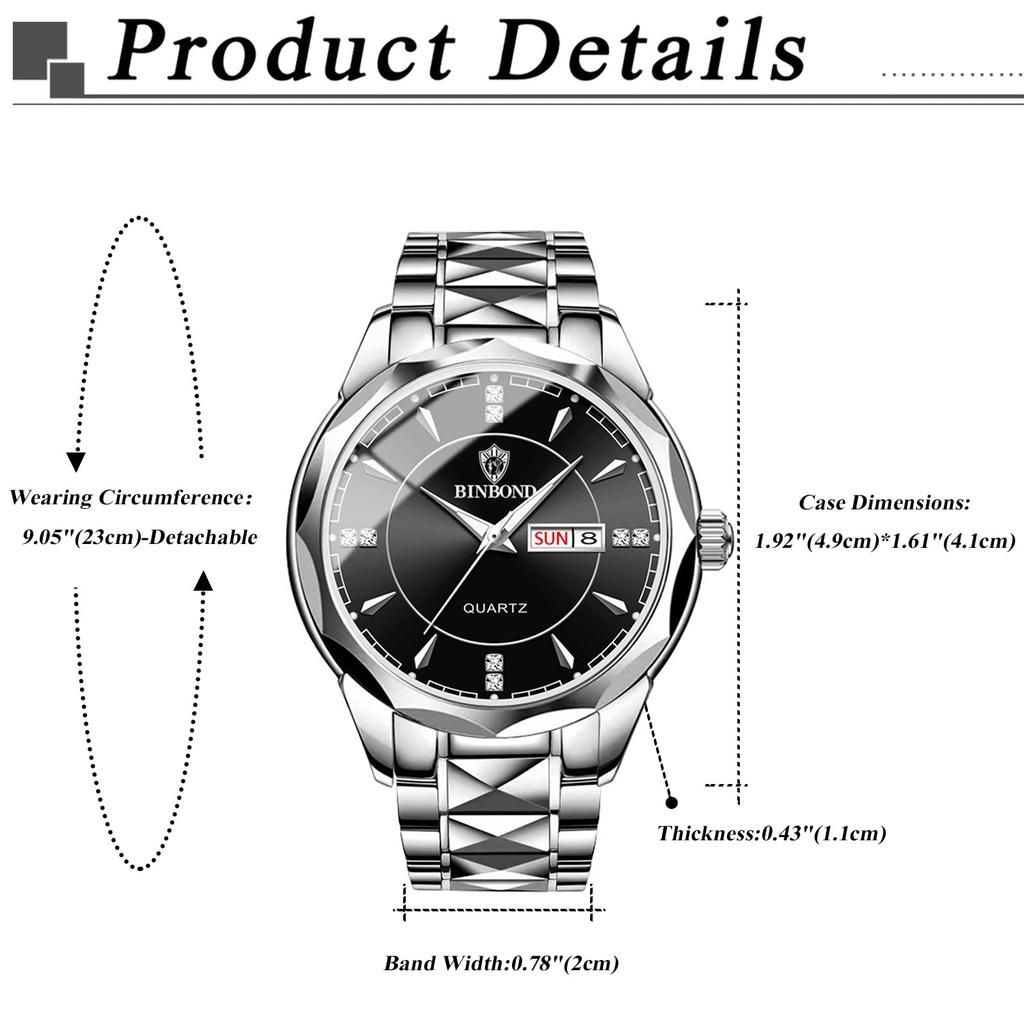 Серебряные аналоговые простые часы с календарем дней недели 3ATM водонепроницаемые повседневные деловые часы с ремешком из нержавеющей стали для рождественского подарка для мужчин