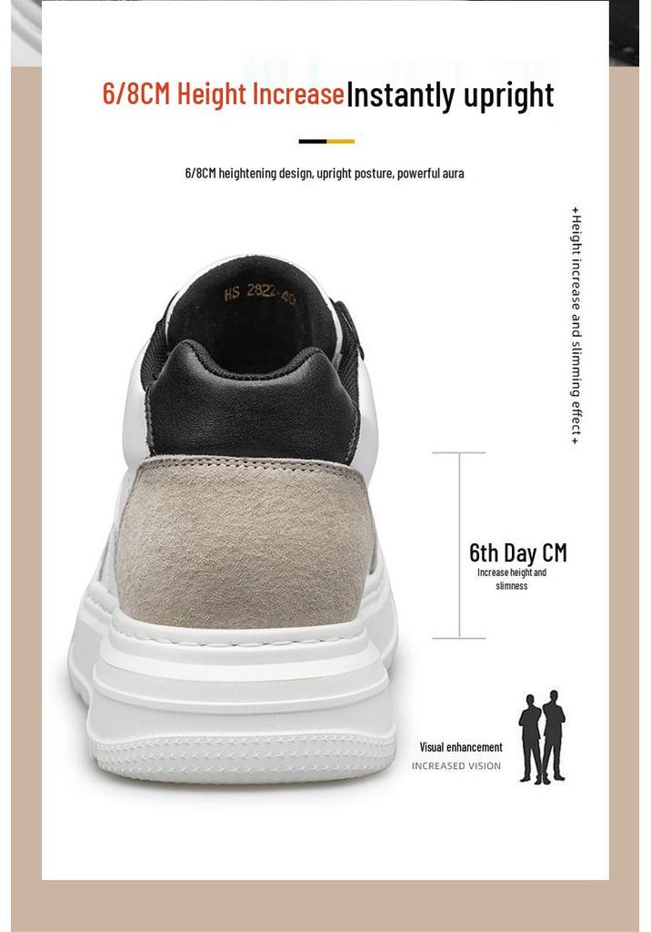 Invisible Height Boost Men's 8cm Breathable Thick Sole Running Casual Dad Shoes, Sports Board Shoes, White.