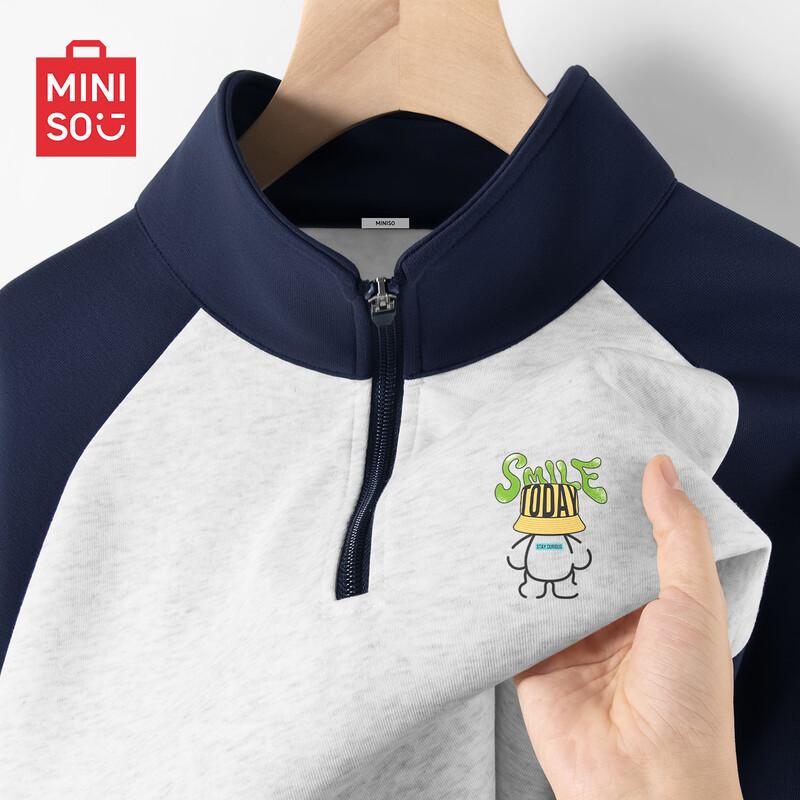 MINISO Men's Relaxed Fit Half-Zip Color-Block Sweatshirt