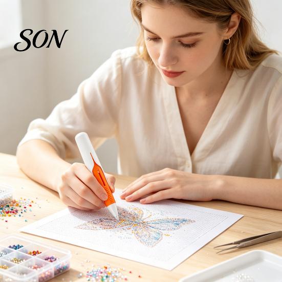 Handheld Craft Tool Automatic Bead Dispenser, Wax-Free Faux Diamond Art Pen, Ergonomic Precision Placer Applicator for Round Diamonds, DIY Crafts