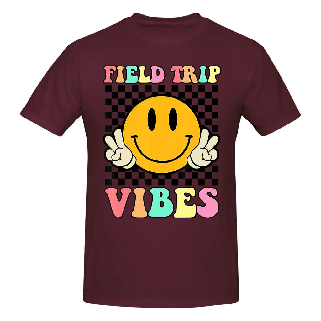 1 Piece Field Trip Vibes Face Retro Groovy Novelty 100 Cotton Tshirt Field Day 2026 Tops Tees For Unisex