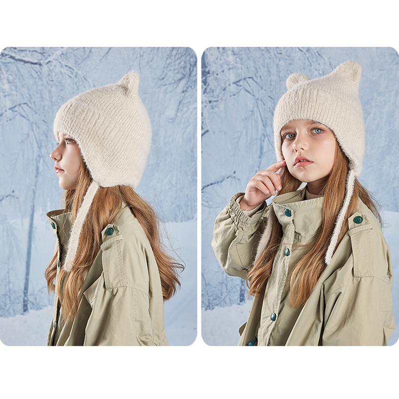 Детская шапка зимняя для мальчиков и девочек, теплая, защитная шапка для ушей, вязаная шерстяная шапка с мультяшными ушками для кошек