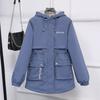 Женская осенне-зимняя длинная куртка для маленьких людей, однотонная хлопковая куртка с капюшоном на шнурке