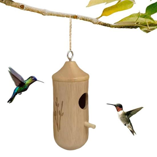 Деревянный домик для колибри для наружного подвешивания, небольшой домик для гнездования диких птиц для украшения окна крыльца на открытом воздухе в саду