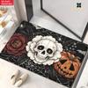 2D Flat 1pc 850gsm Velvet Door Mat Skull Rose Art HD Printed Kitchen Rugs,Non-Slip Yoga Mats,Absorbent Machine Washable Polyester Rug for Bathroom,Liv