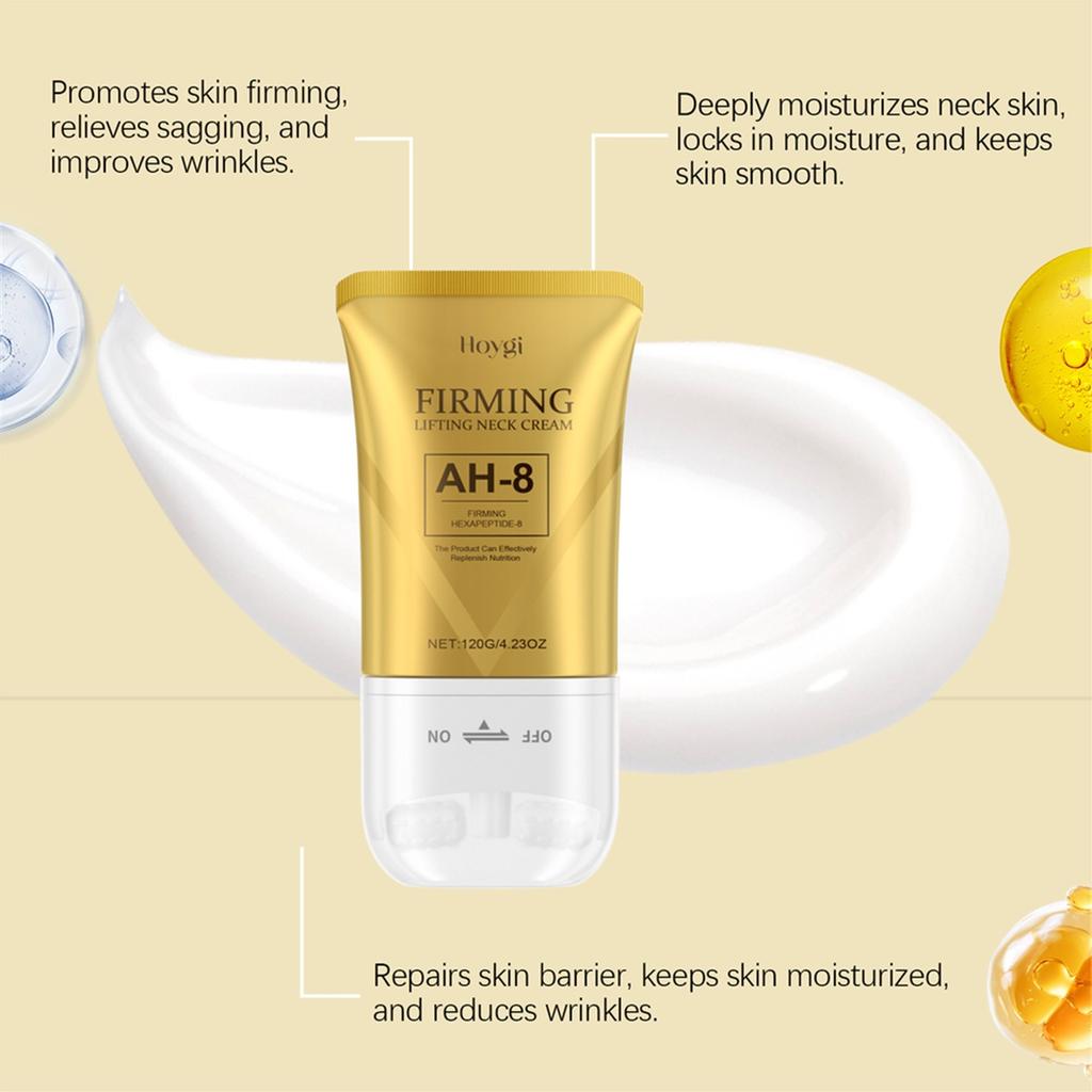 AH-8 Firming Neck Cream with Roller Moisturizing Tightening Lotion Jawline Double Chin Lifting Massage Anti Aging Neck Skin Care