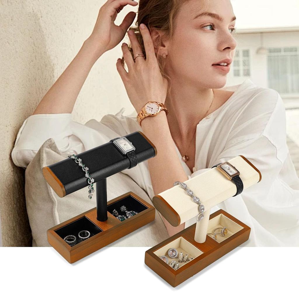 Woodten Solid Wood Watch Display Unisex Jewelry Display Organizer Holder for and Cufflinks Stand, Watches, Bracelets, Rings, (Black)